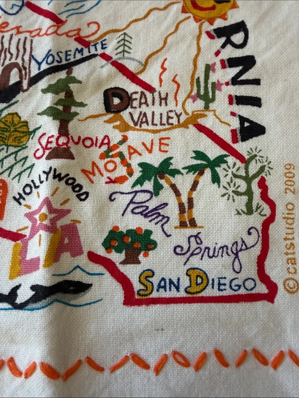 Catstudio California Map Embroidered White Kitchen Towel
